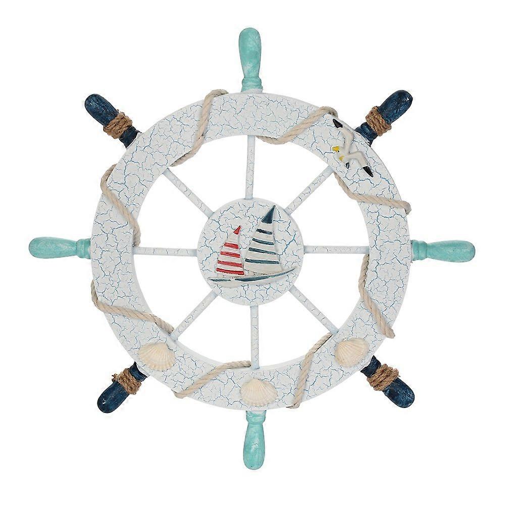 Boat Steering Wheel Decoration Wooden Double Sail Model