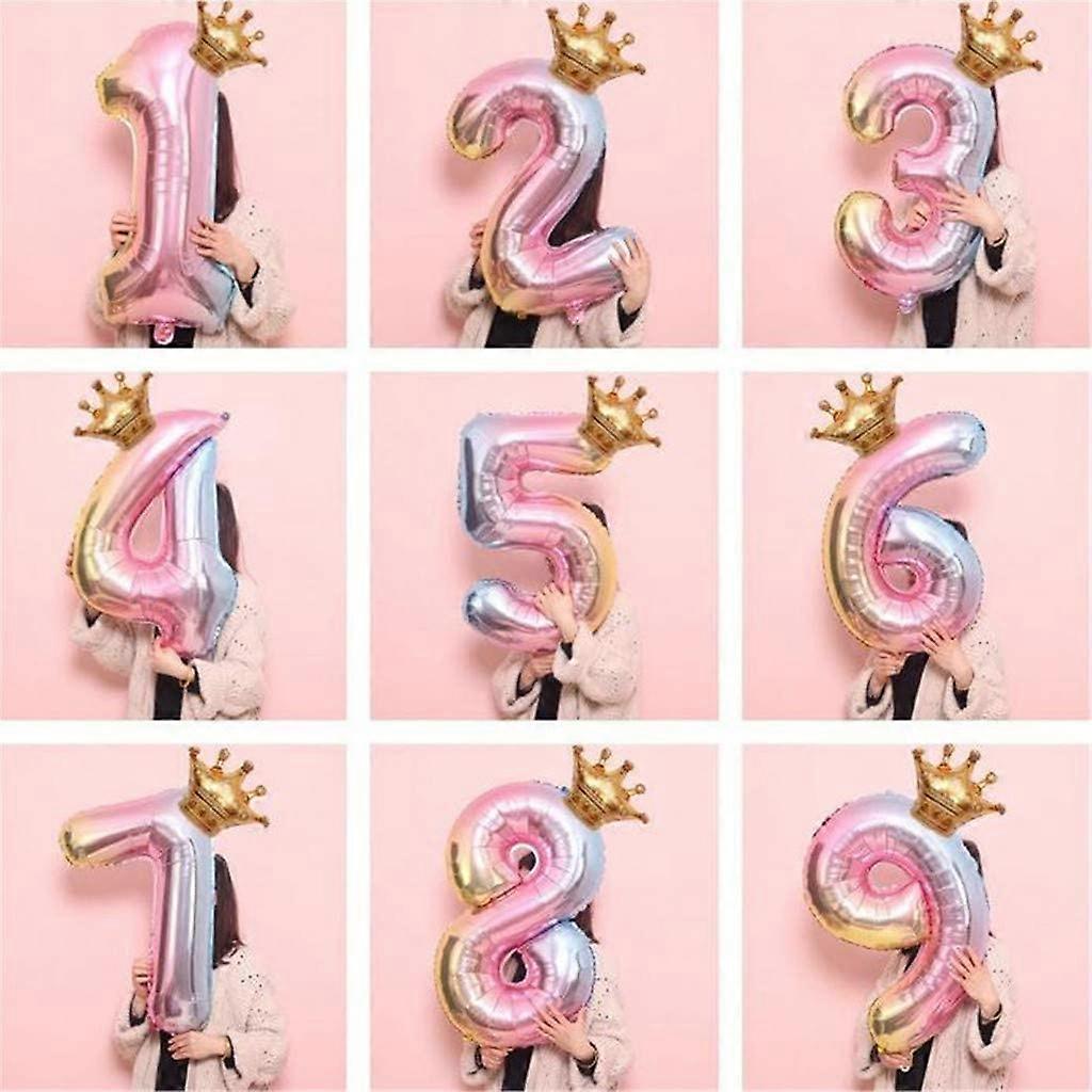 32 Inch Crown Number Balloons Foil Helium Digital Anniversary Wedding Birthday Decorations Themed Party Home Decor Bridal Shower Engagement Photo Shoo