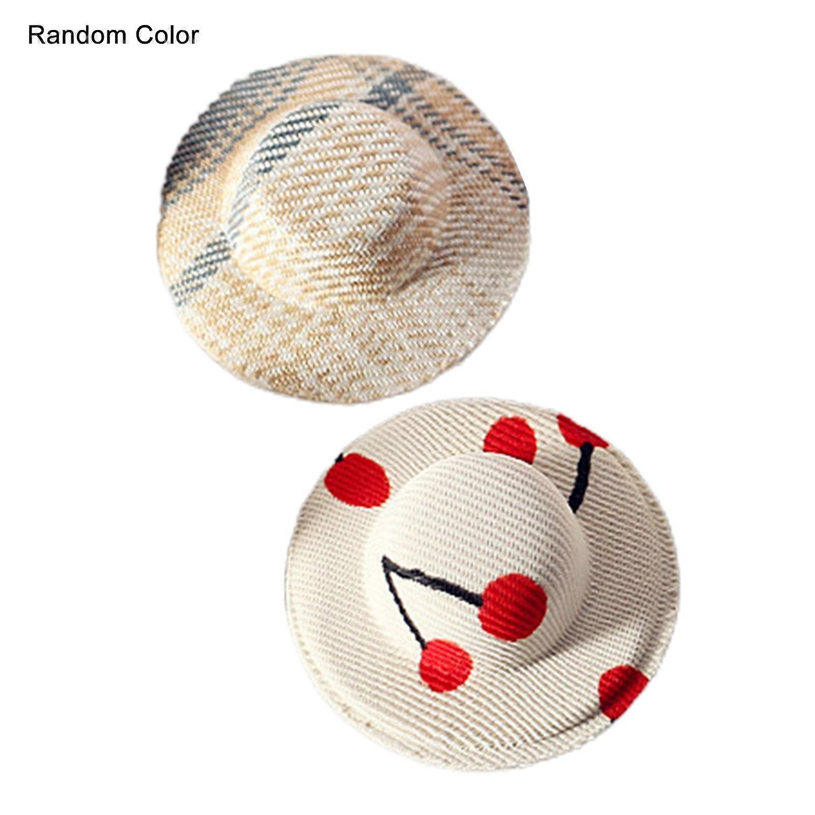 2個のドールハウスハット漫画花柄シーンモデル1/12スケールミニチュア生地サンハットDIYデコレーションロールプレイ用