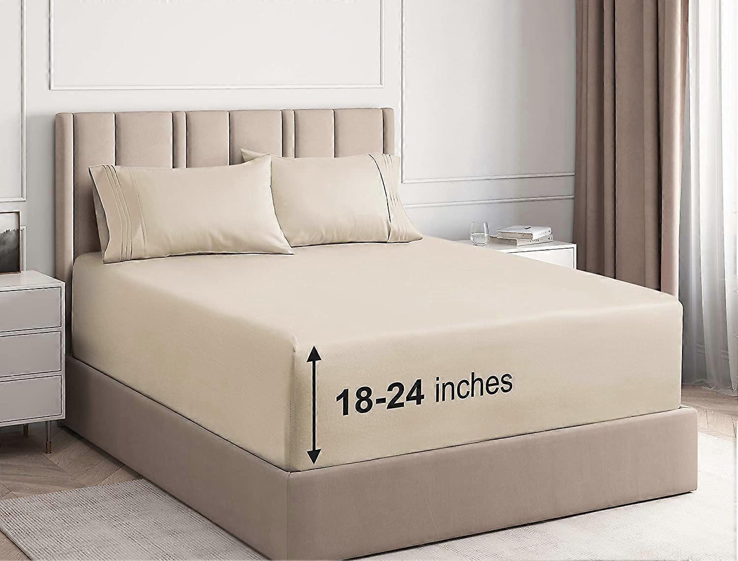 Extra Deep Pocket Sheets-4 Piece Sheet Set-King Size Sheets Deep Pocket-Extra Deep Bed Sheets-Deep King Fitted Sheet Set-Super and Ultra Deep Sheets-F