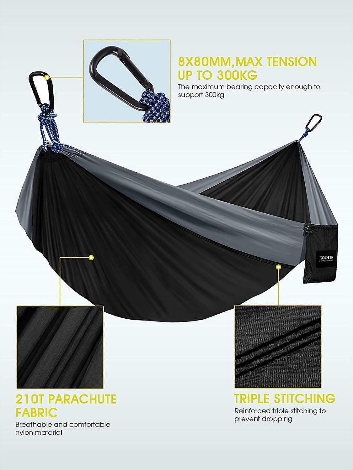 Camping hammock double and single portable hammock with 2 tree straps, lightweight nylon parachute hammock, suitable for backpacking, travel, beach, b