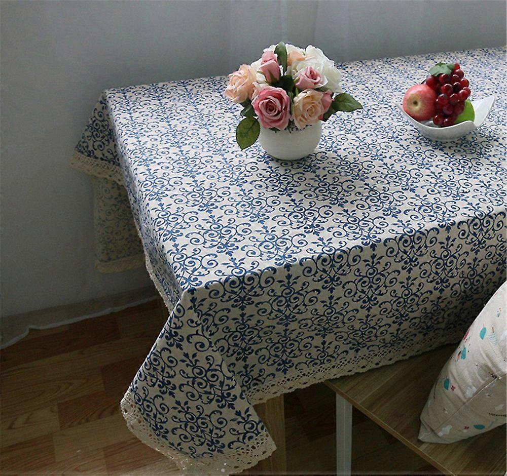 Nappe imprimée Classique Lin Coton Coton Bleu Fleur Imprimé140*180cm)