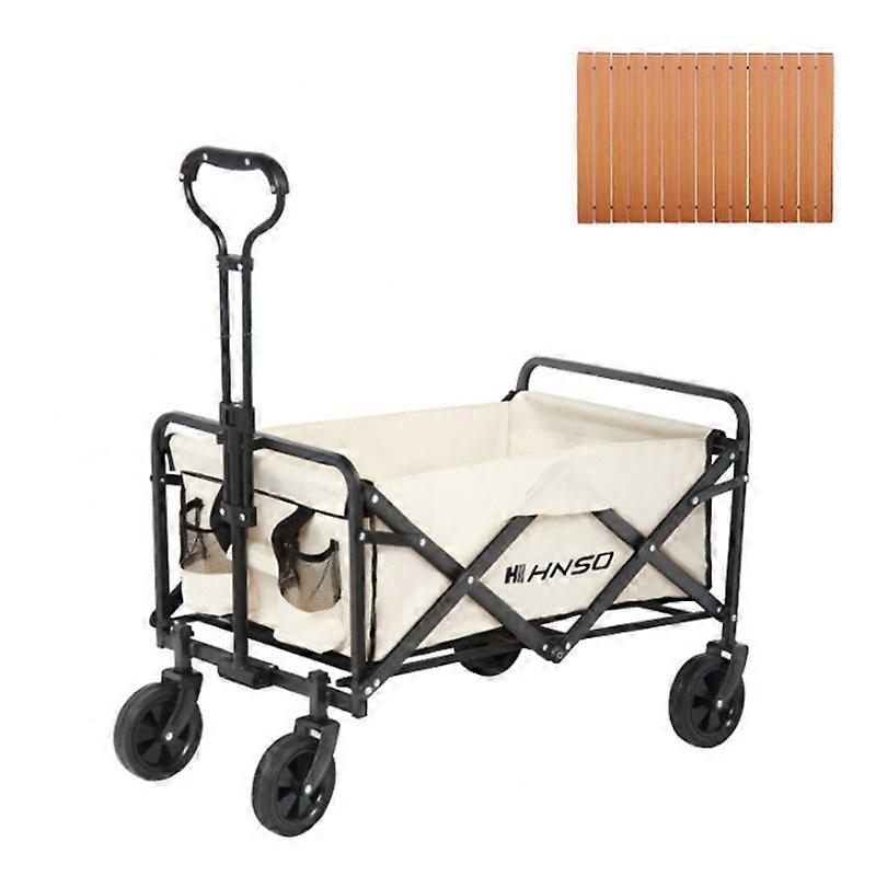 Heavy Duty Portable Folding Wagon and Collapsible Aluminum Alloy Table Combo Utility Outdoor Camping Cart with Universal Anti-slip Wheels & Adjustable
