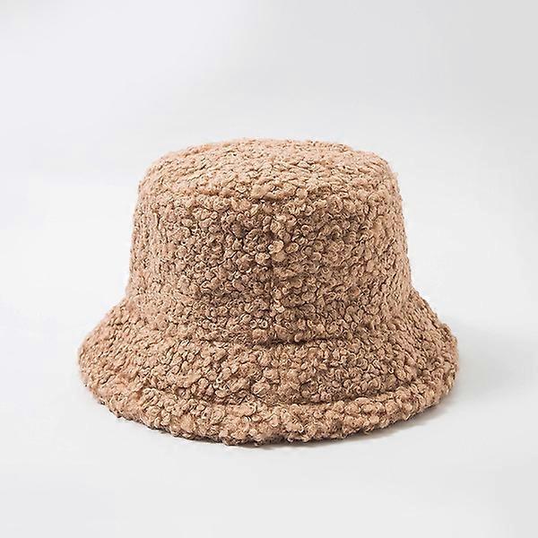 Hat Solid Artificial Fur Female Cap Bucket Hat for(Khaki)