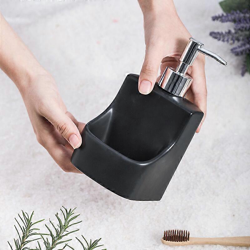 Soap dispenser, high quality ceramic, soft surface, with compartment, capacity 390 ml.black,2 pcs