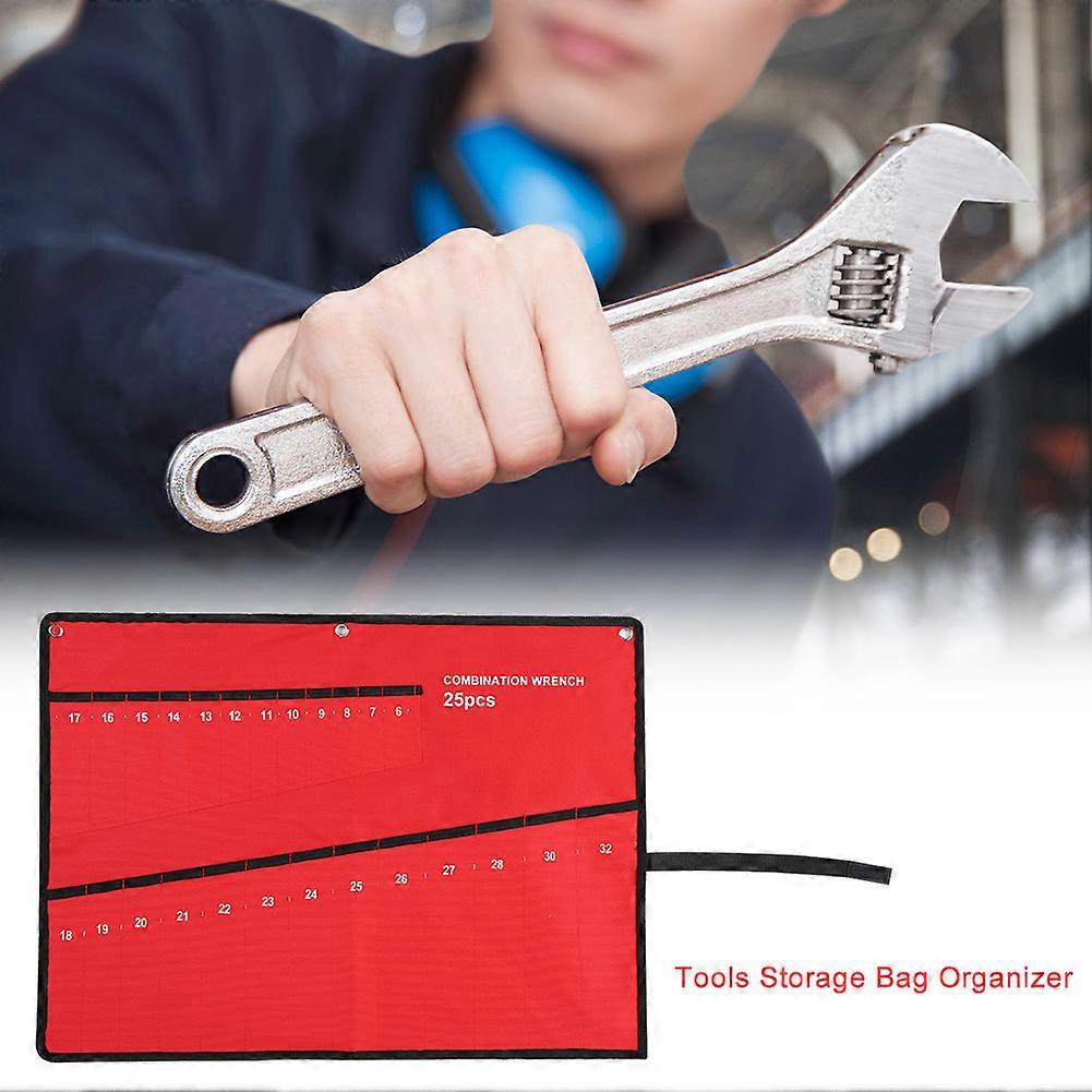 Tool Storage Bag Organizer Canvas Roll Up Spanner Plier Wrench Holder (25 Pockets)