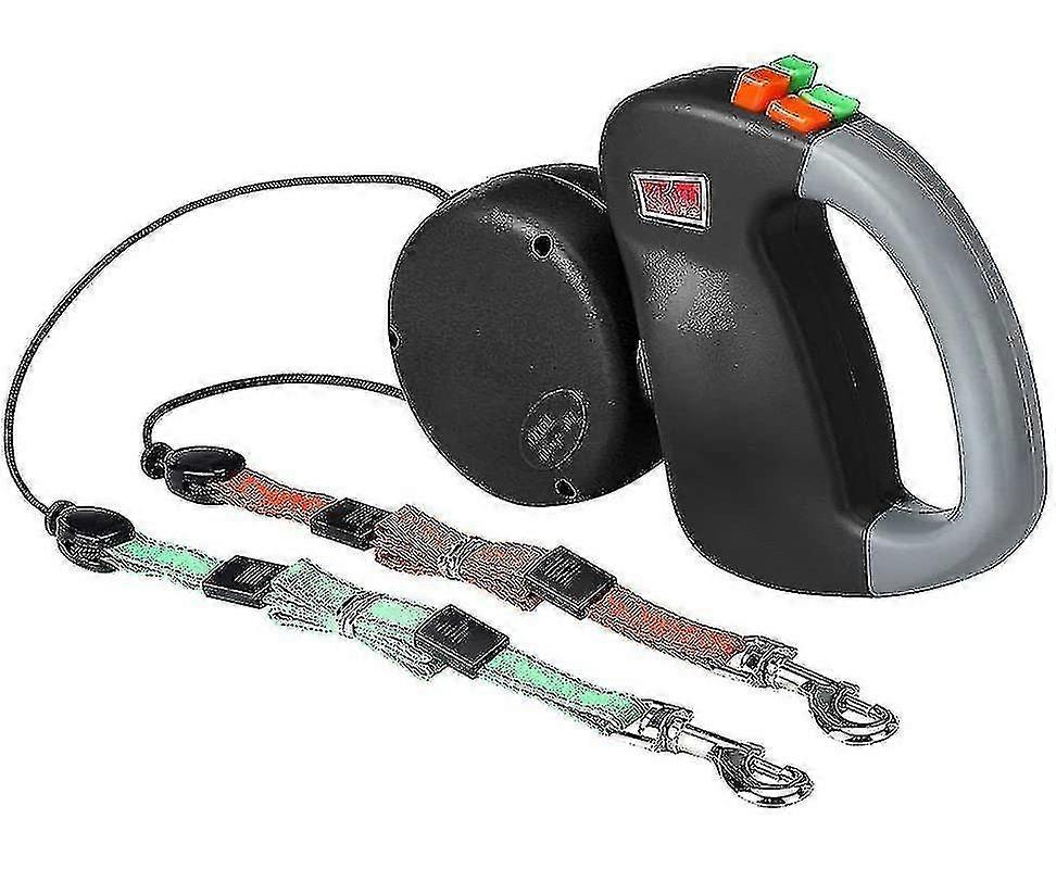 Retractable Double Leash for Two Dogs - Black