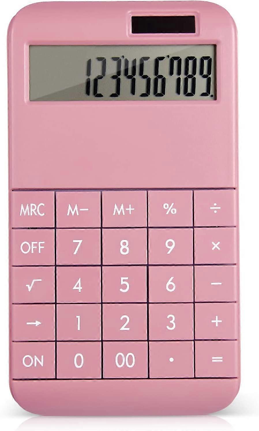 Office Calculator, 12 Digit Large LCD Display Solar Battery Standard Desk Calculator - Pink