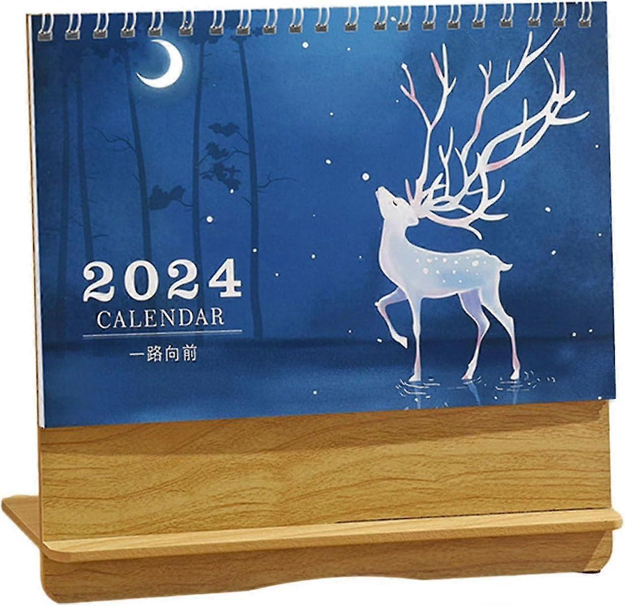 2024 Wooden Compact Desk Calendar - Minimalist Design, Clear Printing, Convenient Schedule Tracker