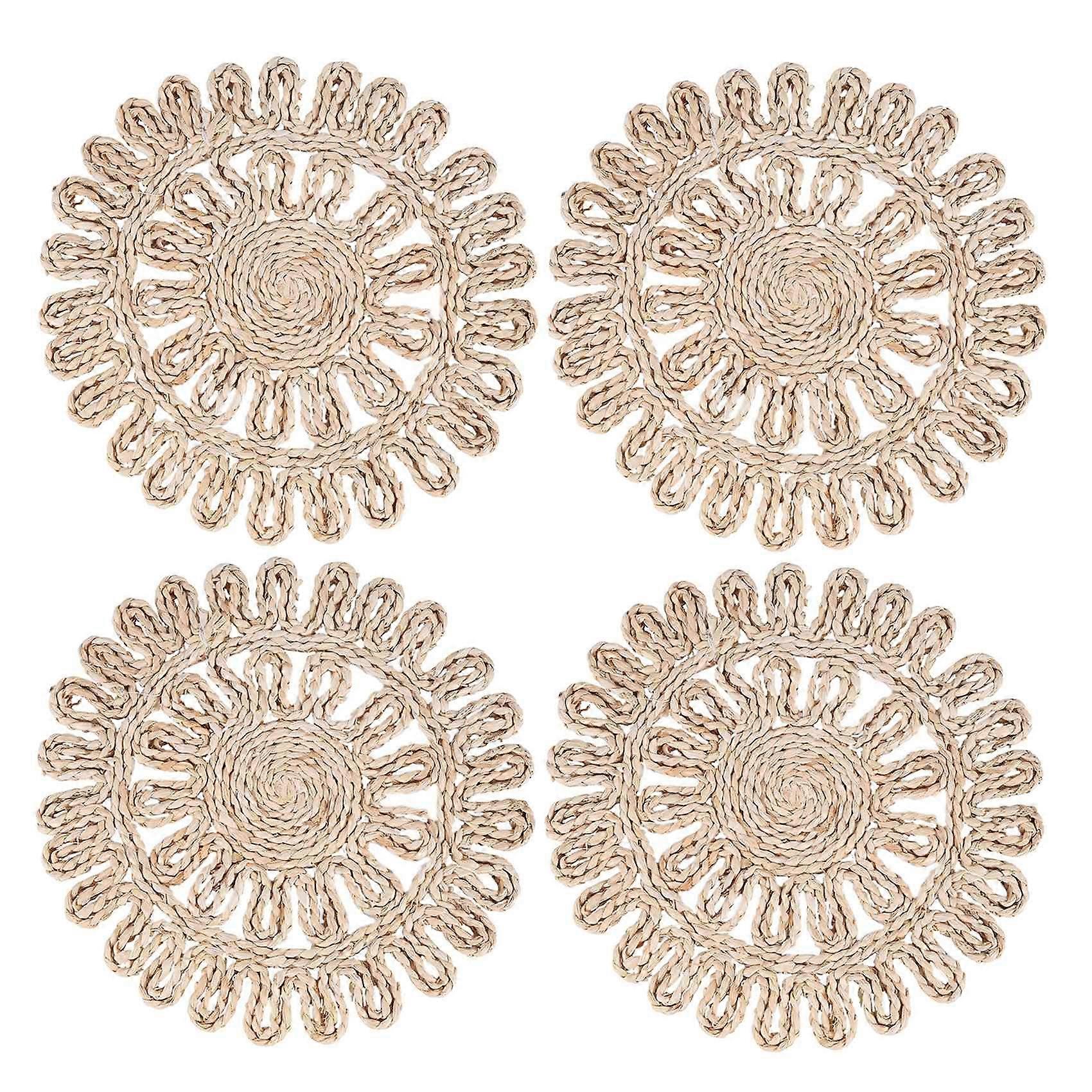 Round Woven Placemat for Dining Table,Natural Braided Rattan Tablemat Hollow Wicker Plates for Holiday Kitchen Table Mat