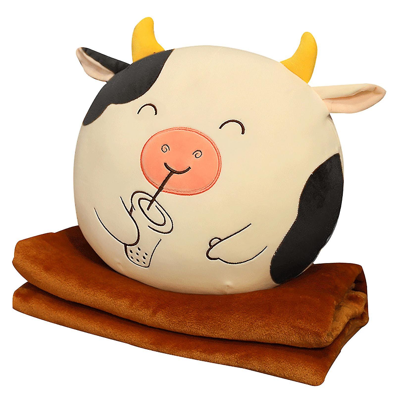 3 In 1 Cute Calf Plush Toy Hand Warmer Pillow Plush Blanket Backrest Pillow