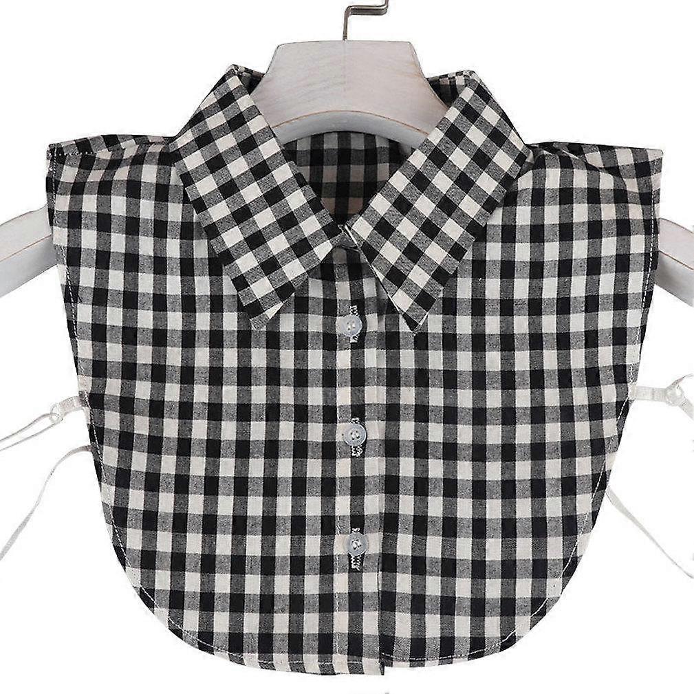 Fake Collar Detachable Blouse Black Plaid Pattern Half Shirts