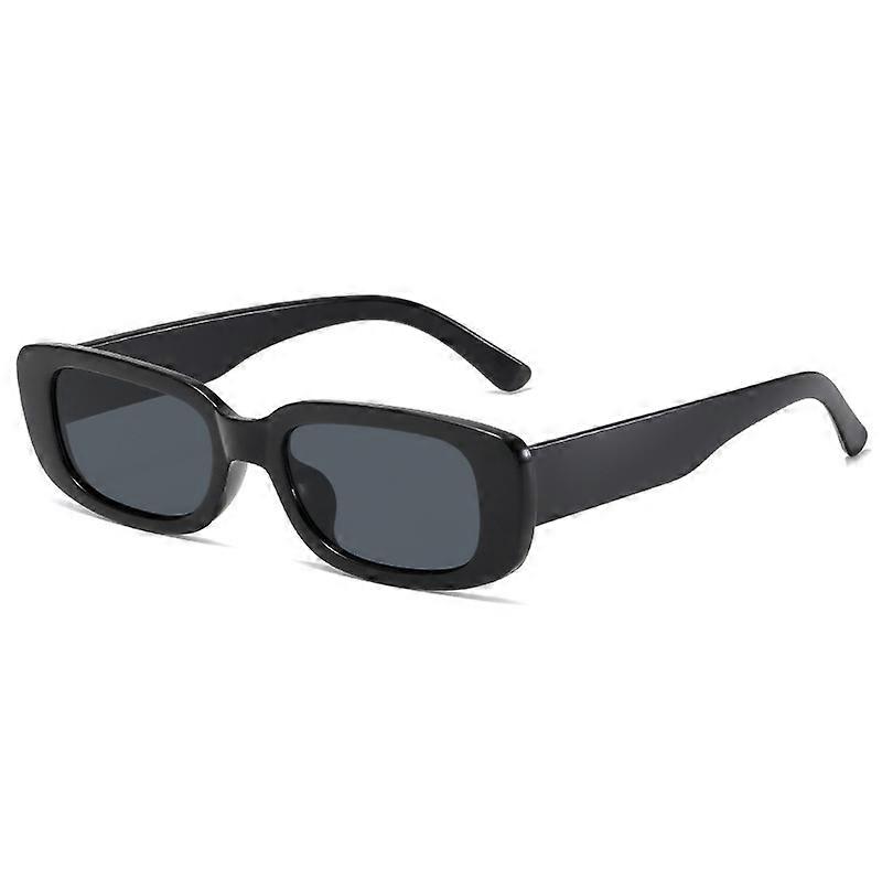 Black Frame with Gray Glitter-Long Keeper Rectangular Sunglasses UV385 Protection Retro Driving Glasses for Women