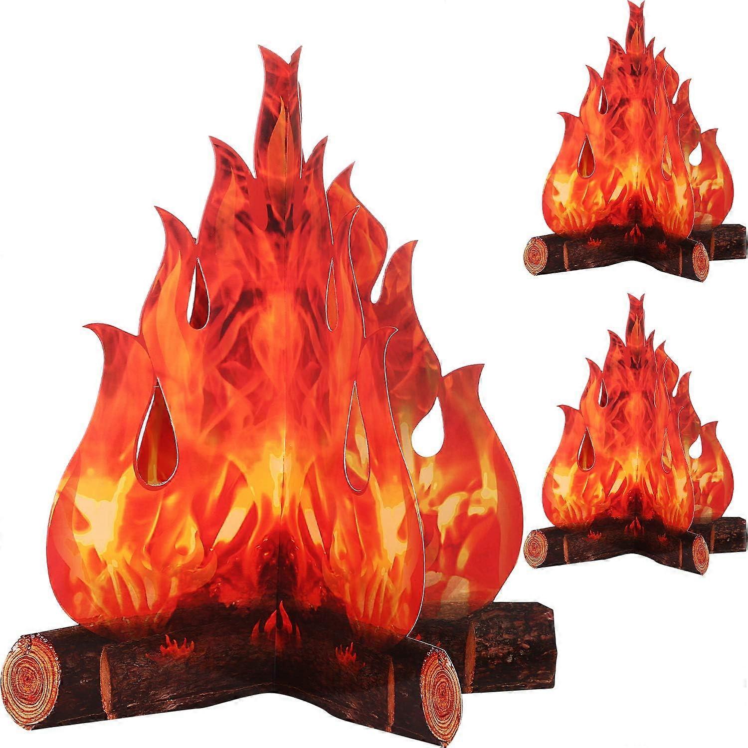 3D Flame Torch Centerpiece Cardboard Campfire Decorative Artificial Fire Fake Flame Paper Decorative Party (Set of 3)