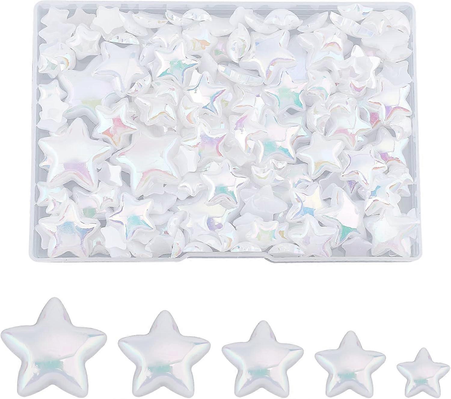 5 Style Opaque Acrylic Cabochons Imitation Pearl AB Color Plated Star White 176pcs/box