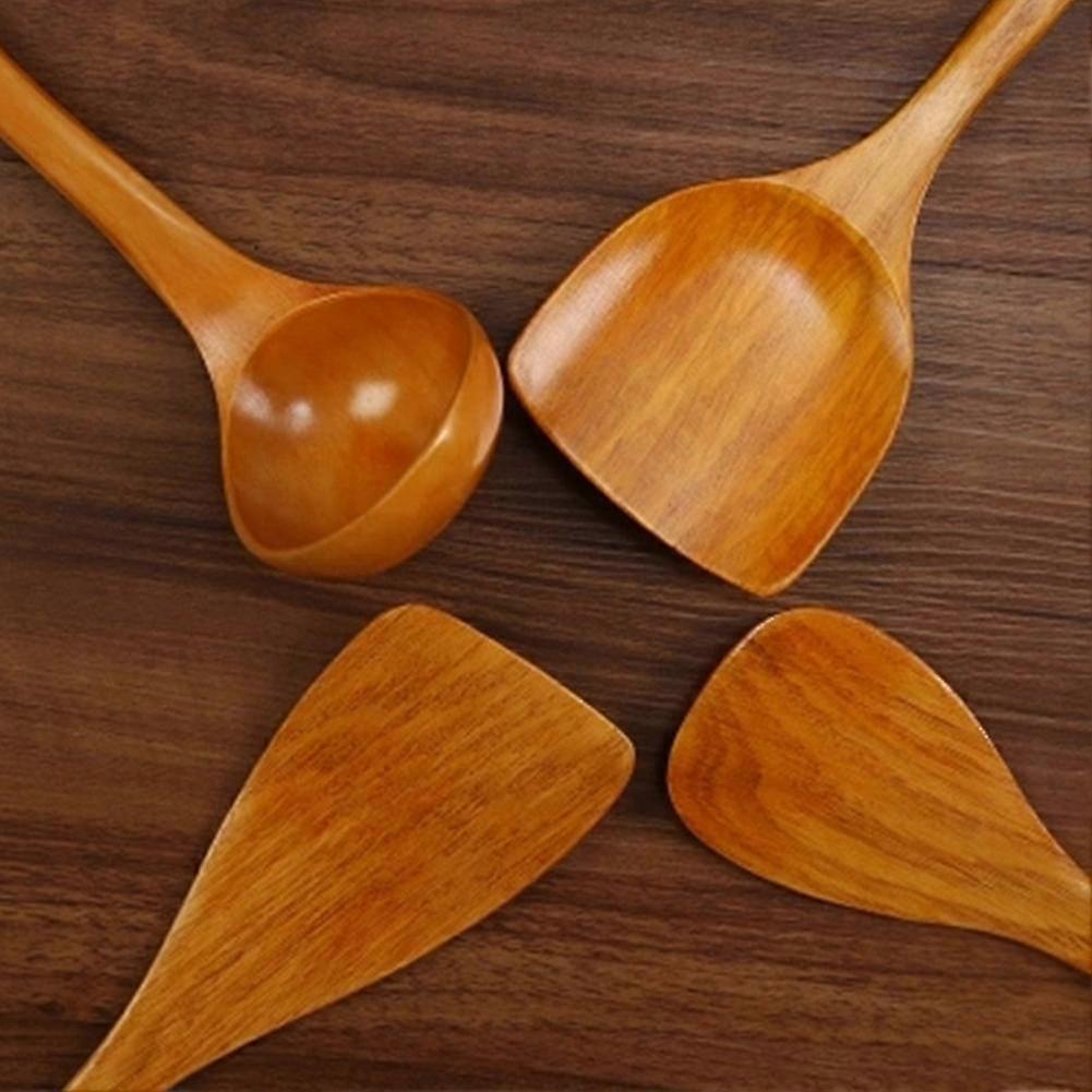 4pcs Dining Wooden Soup Spoon Tableware Spatula Set Kitchen Utensil