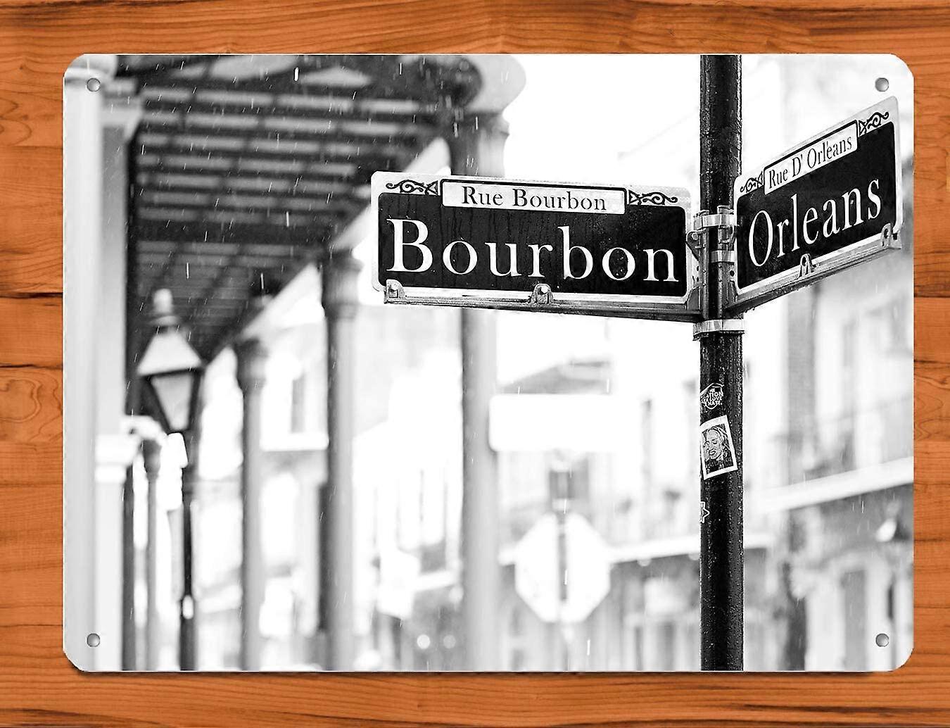 金属の錫の看板ビンテージシックなアートデコレーションバーカフェホームファームオフィスレストランクラブやガレージ12 "X 8"のためのバーボンストリートニューオーリンズ