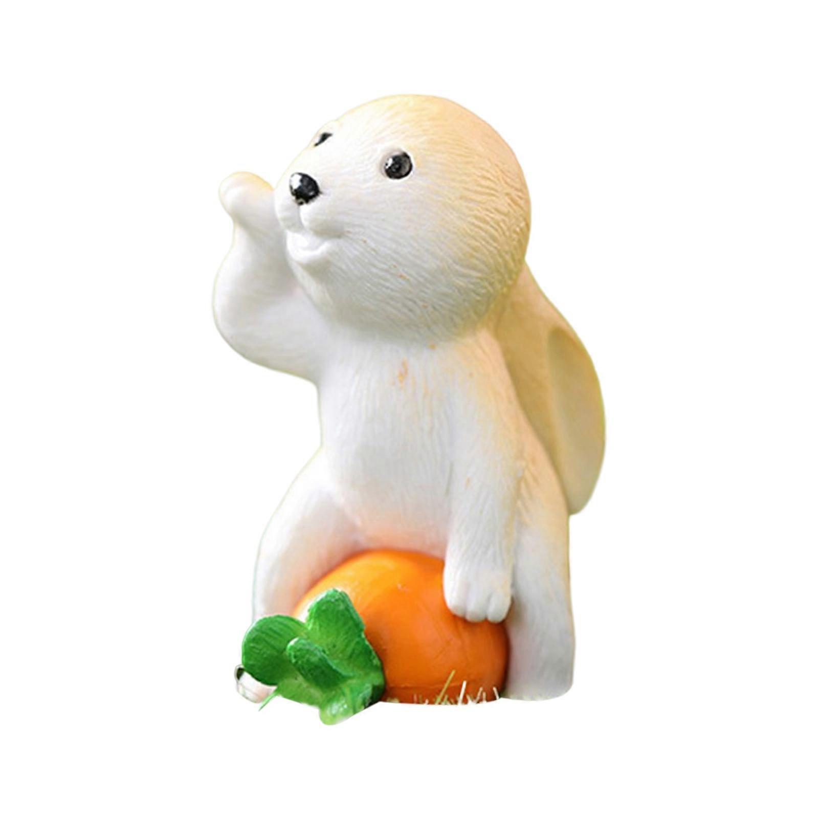 Mini Rabbit Figurines Adorable Decorative Vivid Realistic DIY Rabbit Riding Carrot Bunny Statue Home Decor