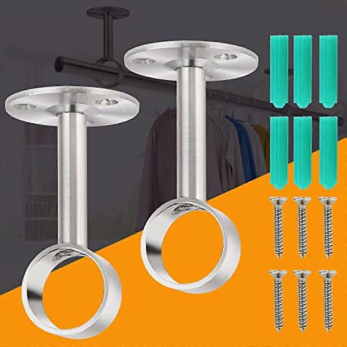 2 قطع السقف جبل قوس الفولاذ المقاوم للصدأ خزانة الأنابيب الملابس السكك الحديدية قوس Eavy واجب خزانة رود نهاية يدعم شفة رود حامل مع مسامير ل Ceil