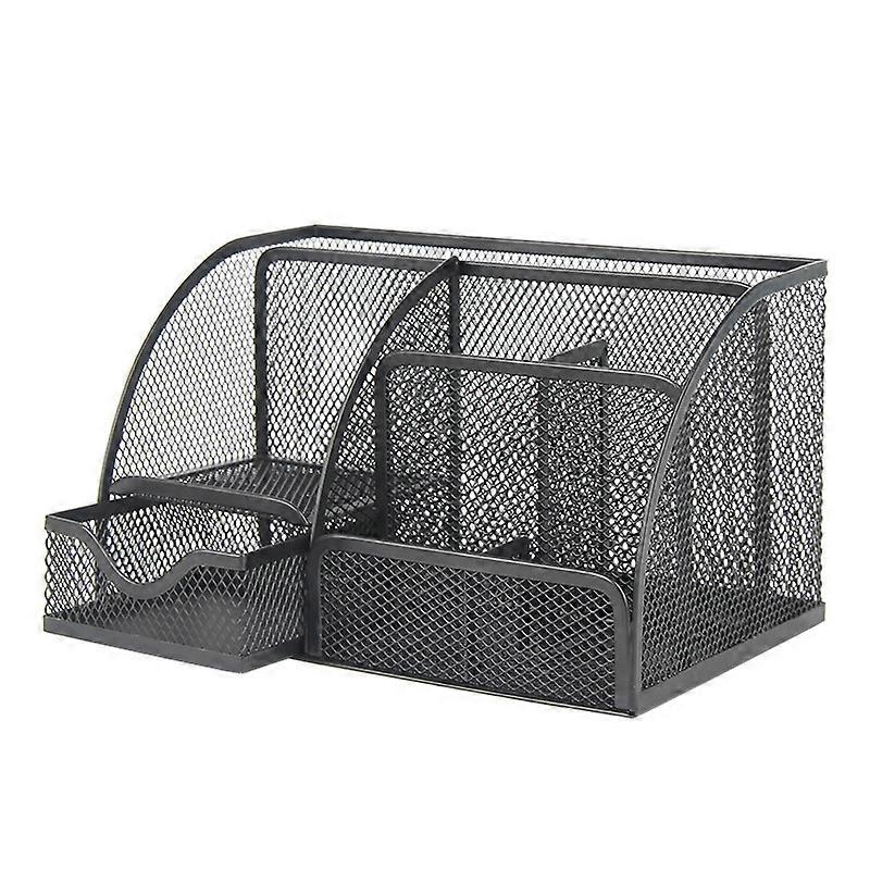 Τσάντα αποθήκευσης γραφείου από ατσάλινο πλέγμα, 6 διαμερίσματα, με 1 συρόμενο συρτάρι, μαύρο