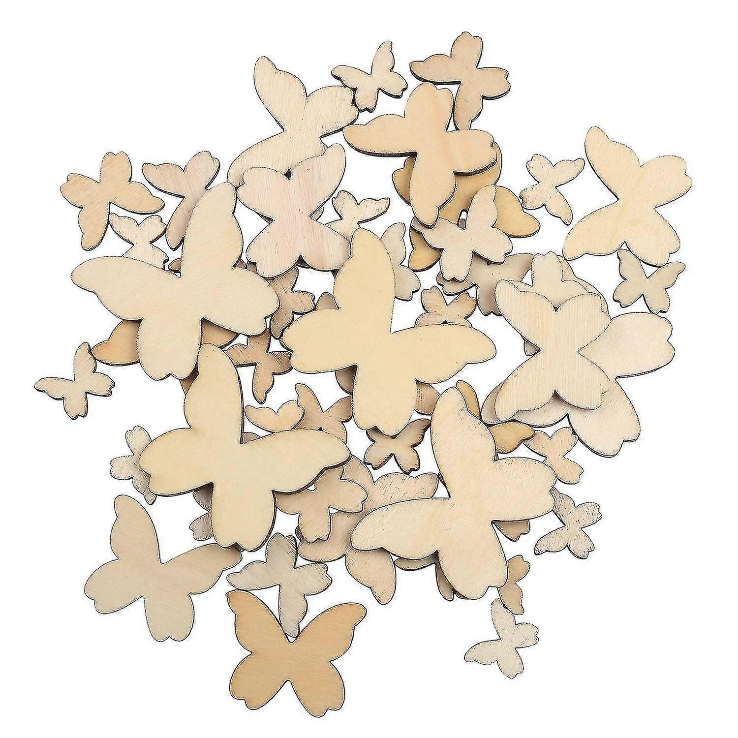 100/200pcs ημιτελή ξύλινα στολίδια πεταλούδων, ανάμεικτα κενά ξύλινα κομμάτια μεγέθους που κόβονται για τις τέχνες Diy