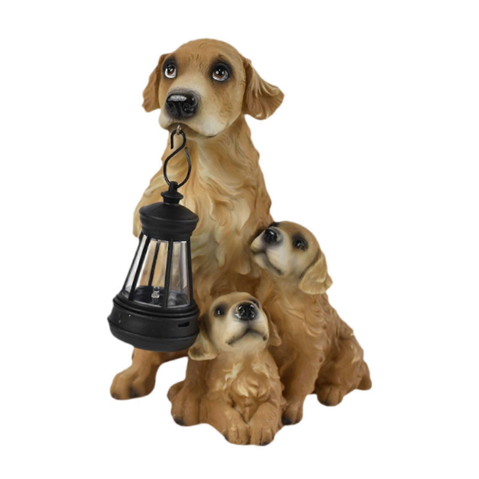 Dog Craft Statue with Solar Lamp Dog Figurine for Outside Garden Decoration