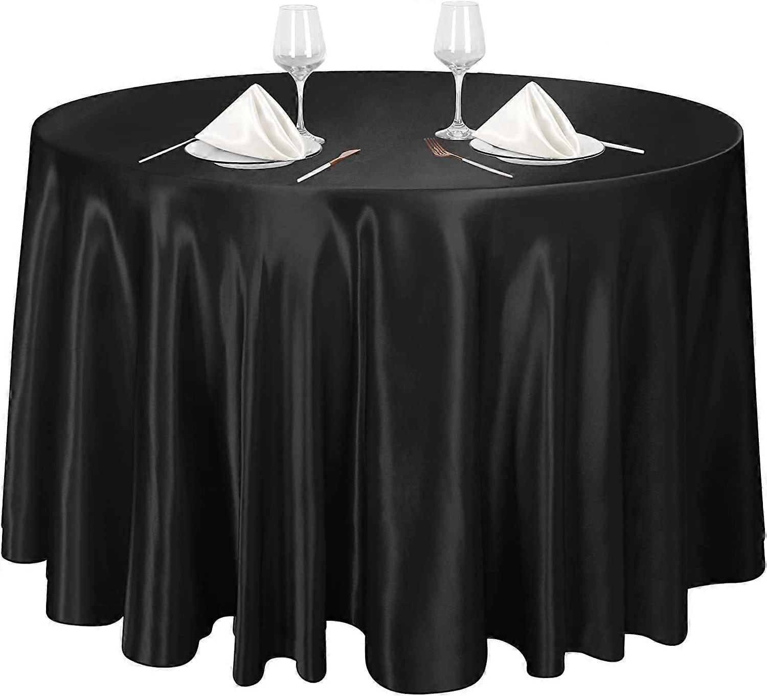 Satin Round Tablecloths Hotel Tablecloths Wedding Restaurant Solid Color Tablecloths Square Table Skirts Table SkirtsDiameter 120cmblack