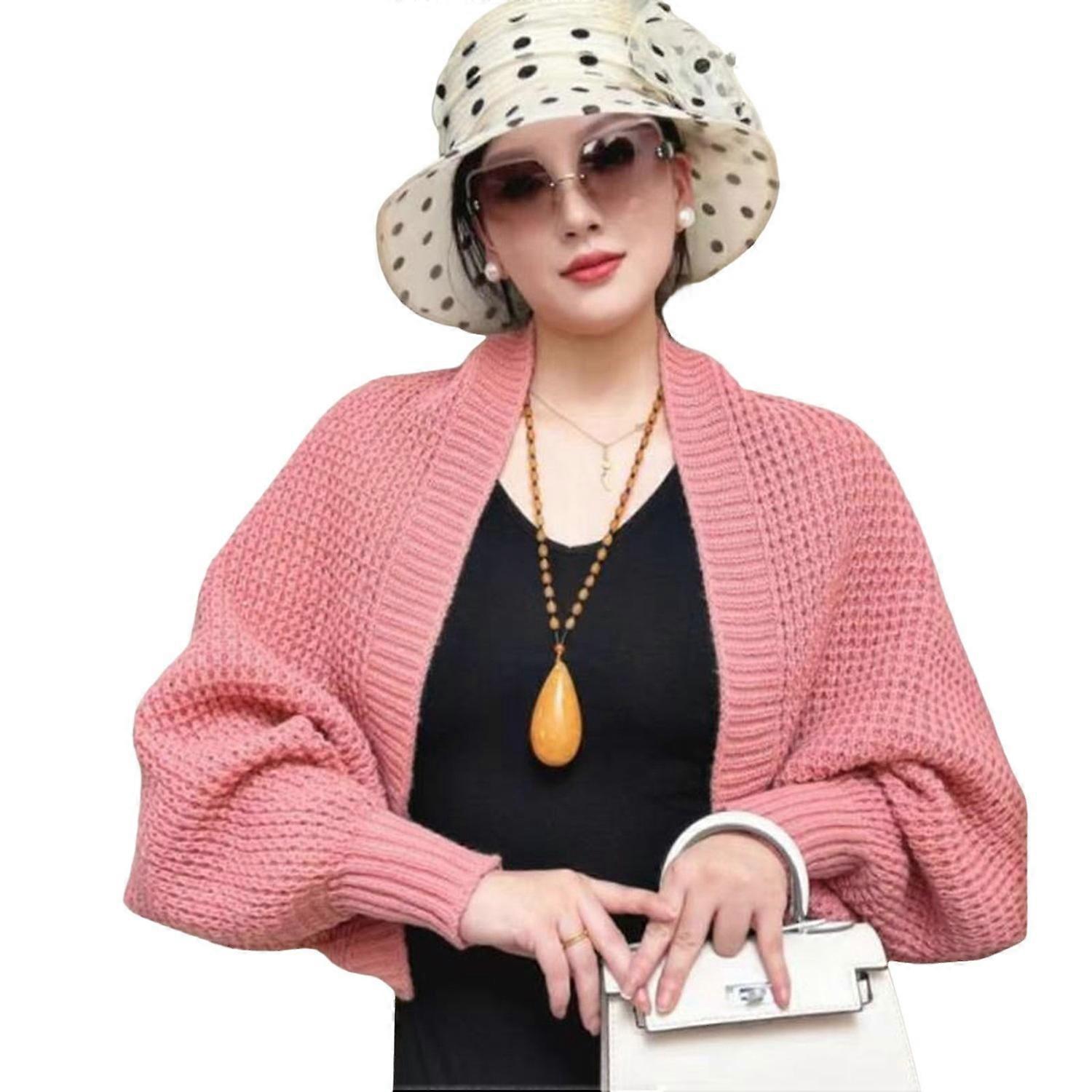 Autumn Winter Knitting Shawl Ribbed Trim Long Sleeve Open Front Shawl Wrap Solid Color Ribbed Trim