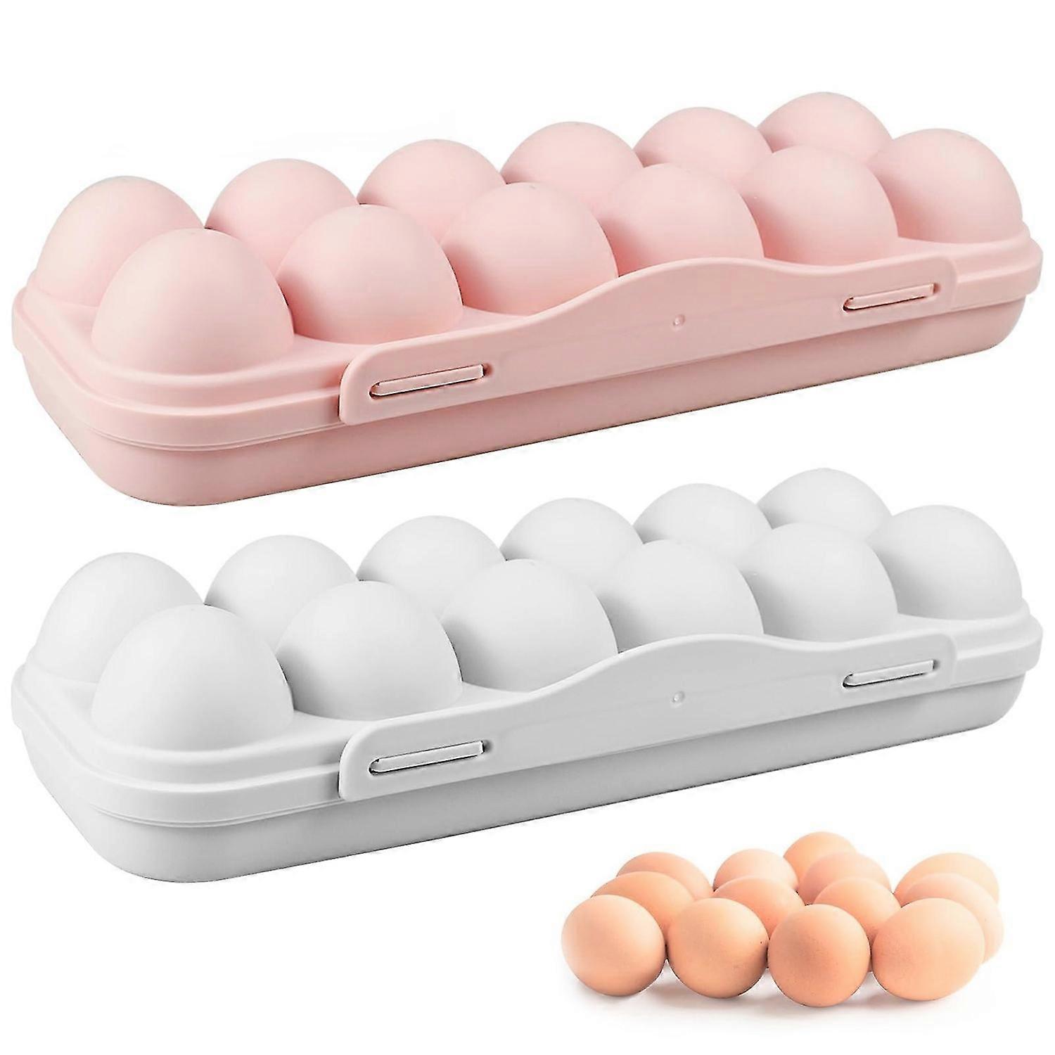 2 Pack Covered Egg Holders,12 Grid Egg Holder For Fridge Egg Storage Container Plastic Fridge Egg Tr