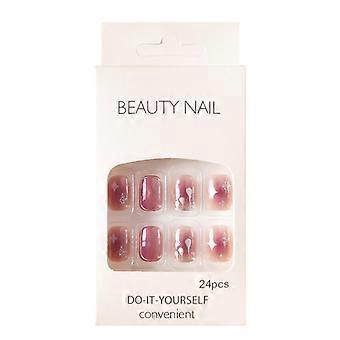 24pcs brilhante bonito unhas dos pés postias impressas unha duradoura