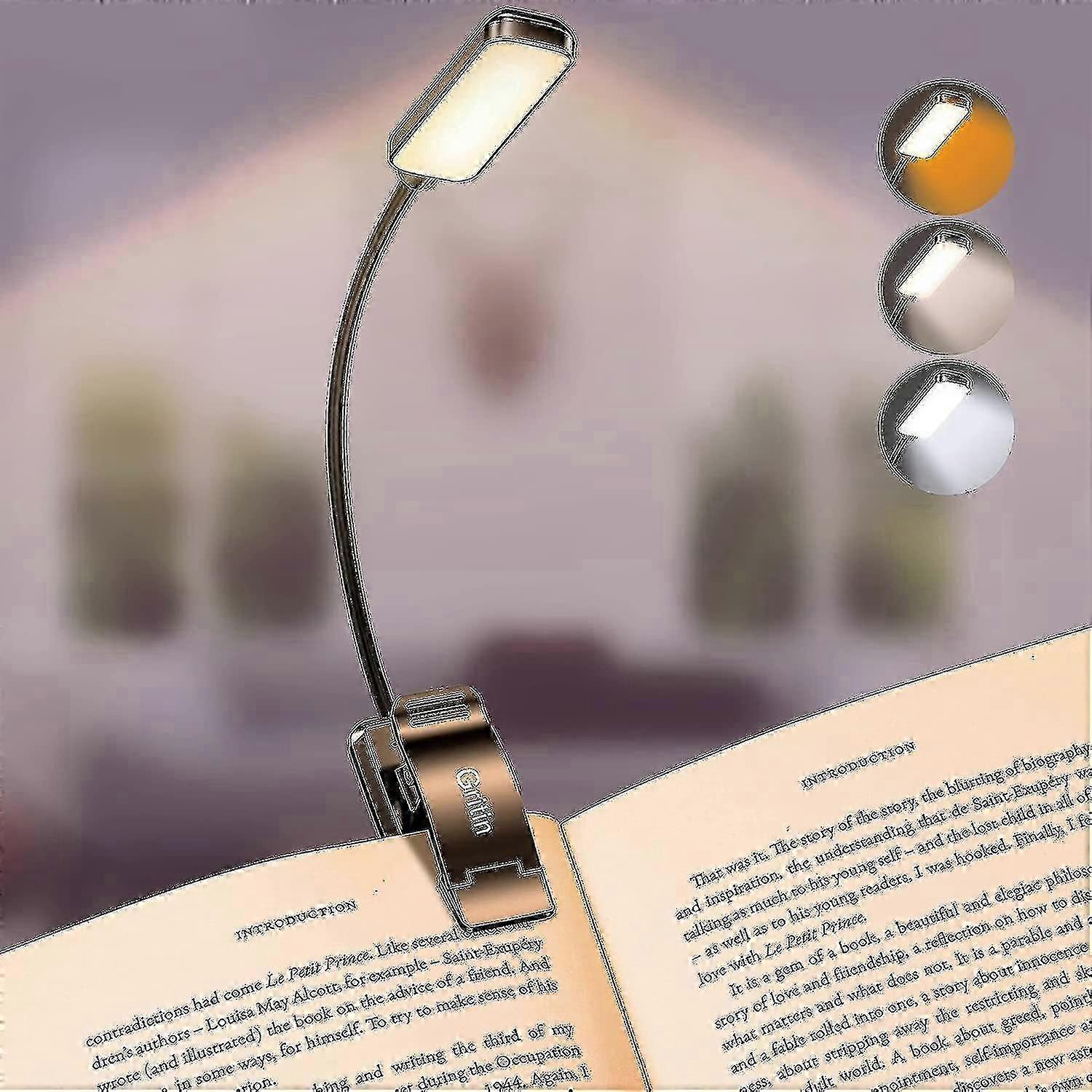 9 Led Book Light, Gritin 3 Eye-protecting Modes Reading Light Book Lamp (warmcool White Light) -stepless Dimming, Rechargeable, Long Battery Life