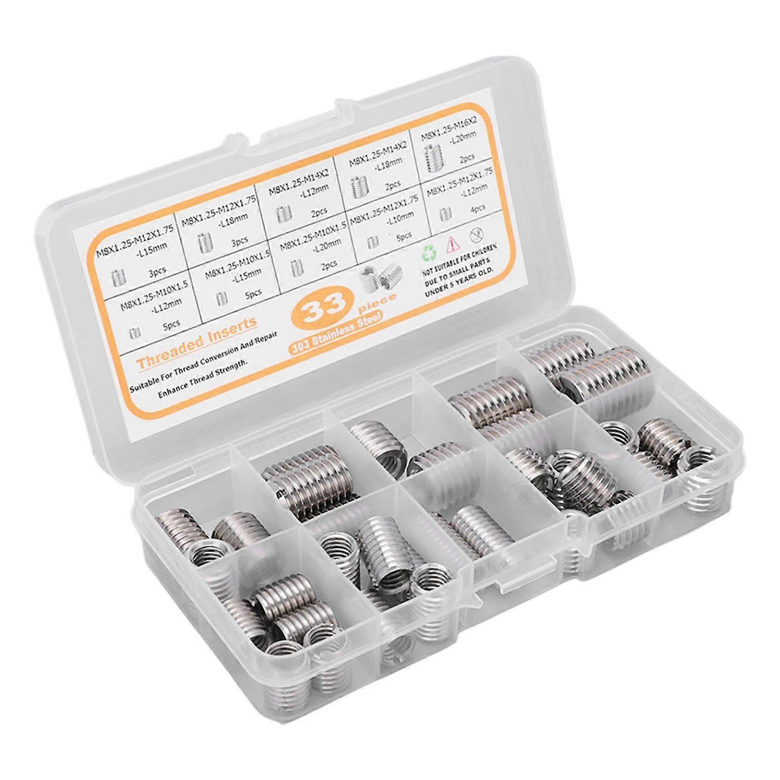 thread reducer nut 33PCS M8x1.25 Threaded Insert Assortment Kit Stainless Steel