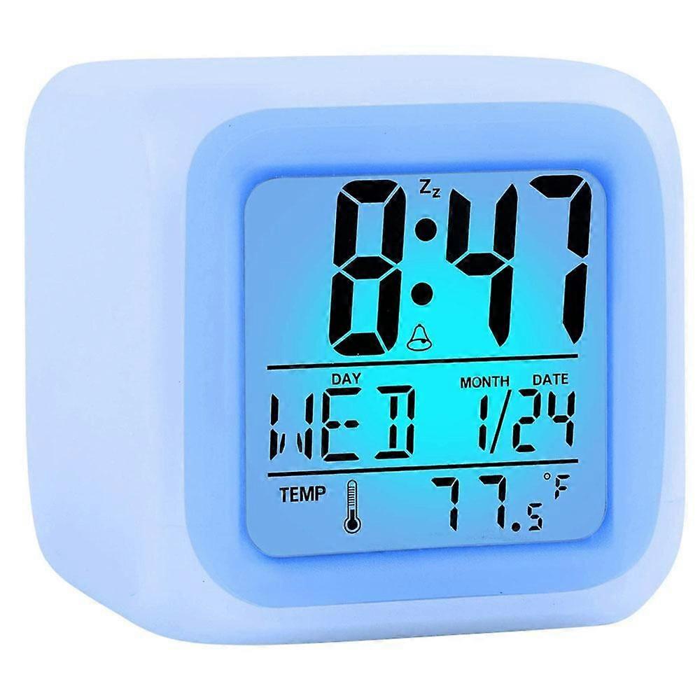 منبه رقمي ، ساعة سطح مكتب صغيرة ، مع التاريخ ، درجة حرارة داخلية ، ضوء ليلي ذكي ، غرفة نوم ، منزل ، ساعة مكتب بيضاء