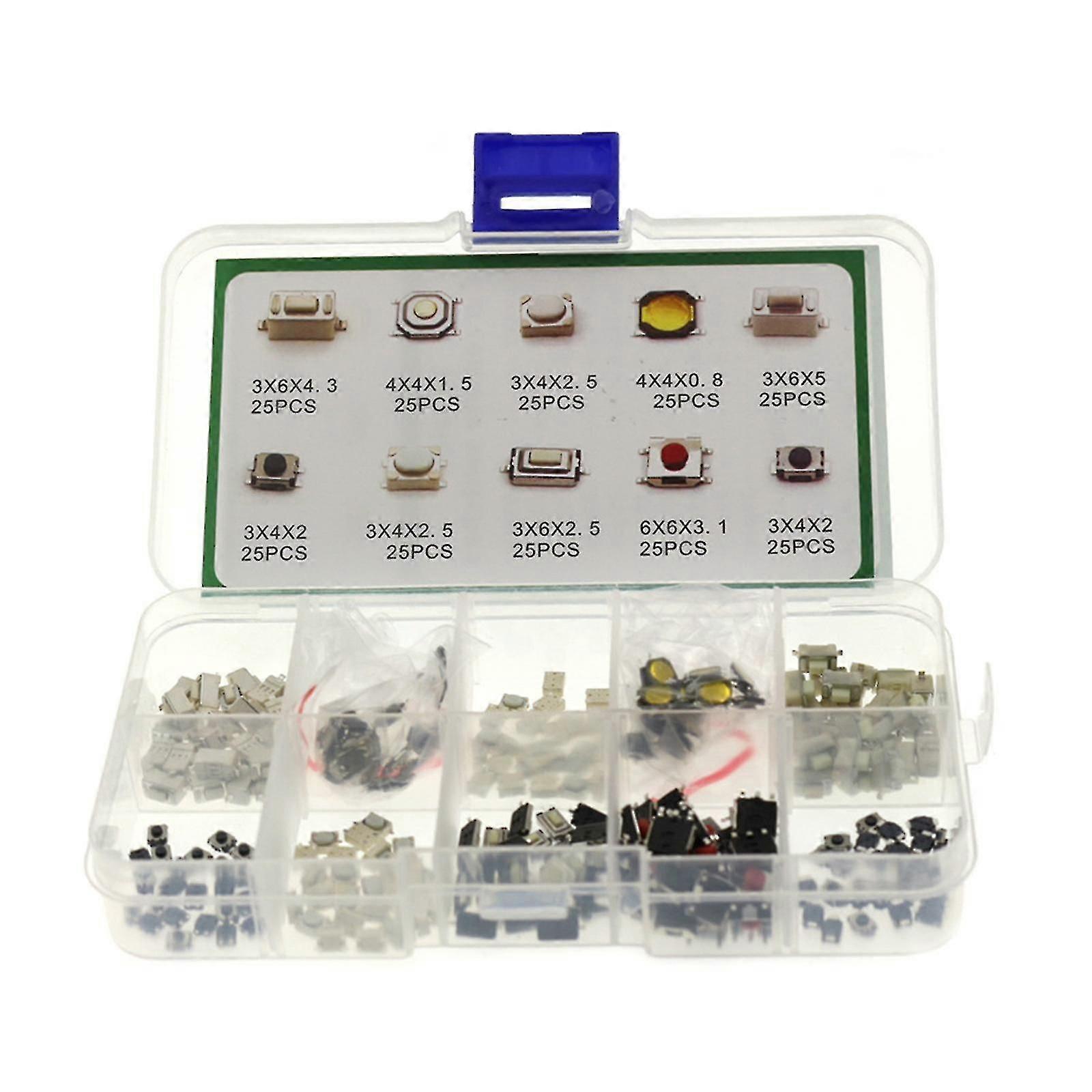 250Pcs 10 Values Tactile Push Button Switch Micro Momentary Tact Car Remote Kit,Tactile Push Button Switch Kit, 250Pcs, 10 Values, Micro Momentary, Ca