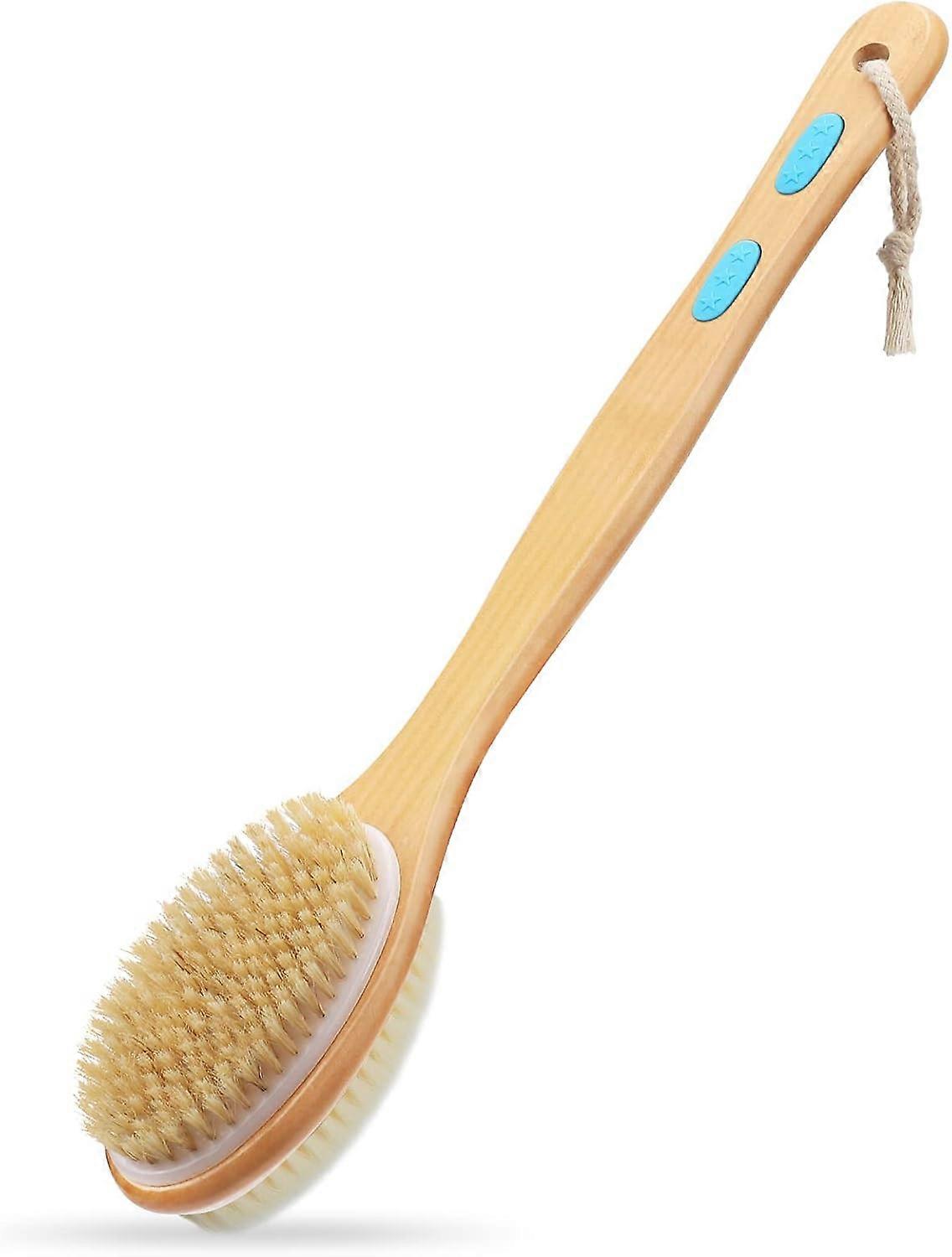 Back brush with long handle, double-sided shower brush with switches