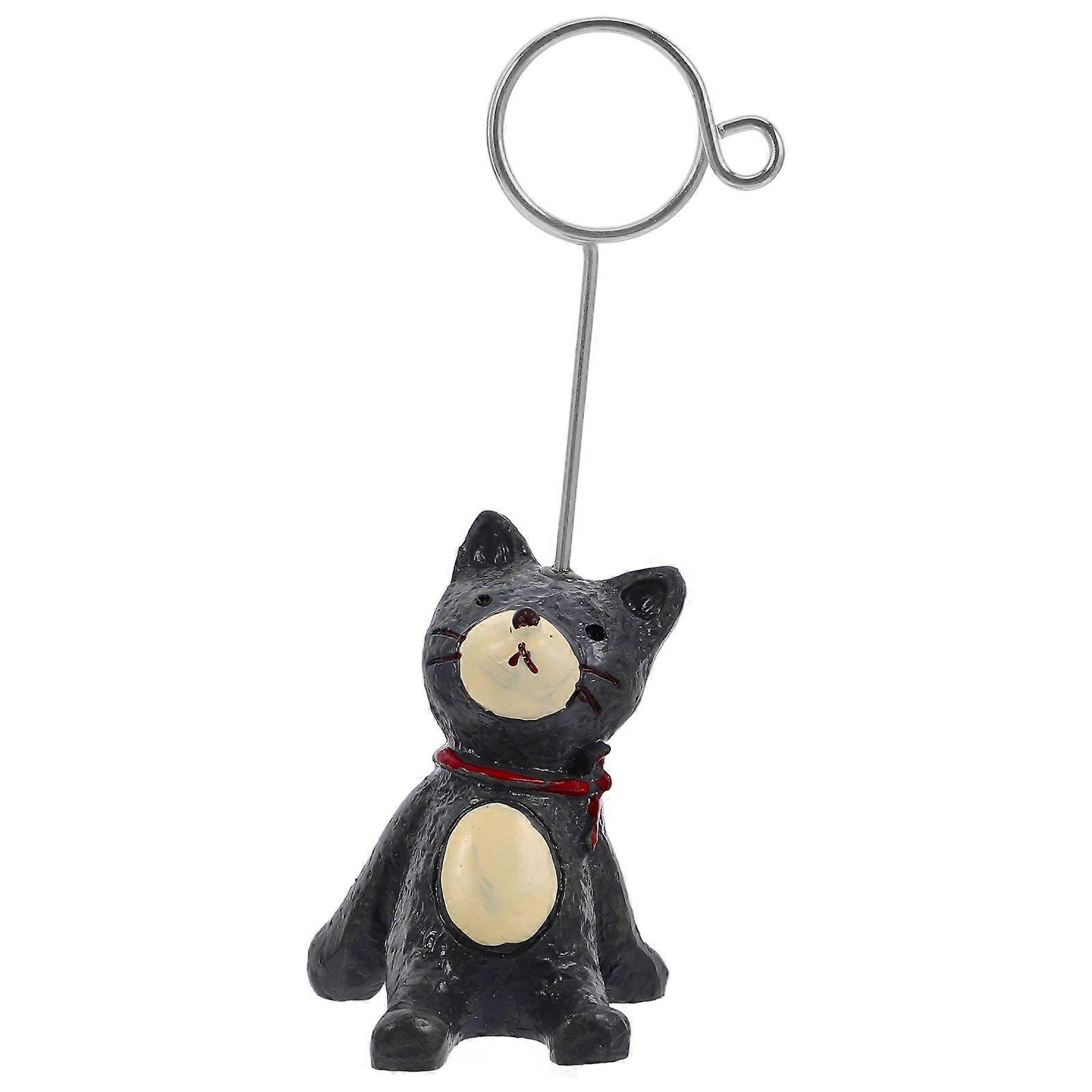 Resin Message Folder Little Cat Animal Product Display Board Photo Clip Cartoon Note Holder Desktop Ornament(Dark Gray)
