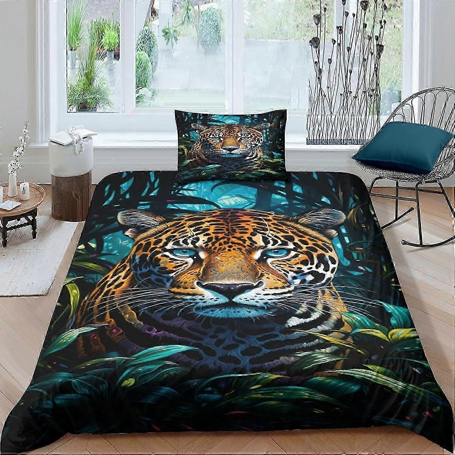 Cheetah Pattern 3D Print Bedding Set Copripiumino per Bambini Ragazzi Ragazze Morbida Microfibra Jungle Consolatore Copertura Lino 2 pezzi Copripiumino con cuscino con Zi