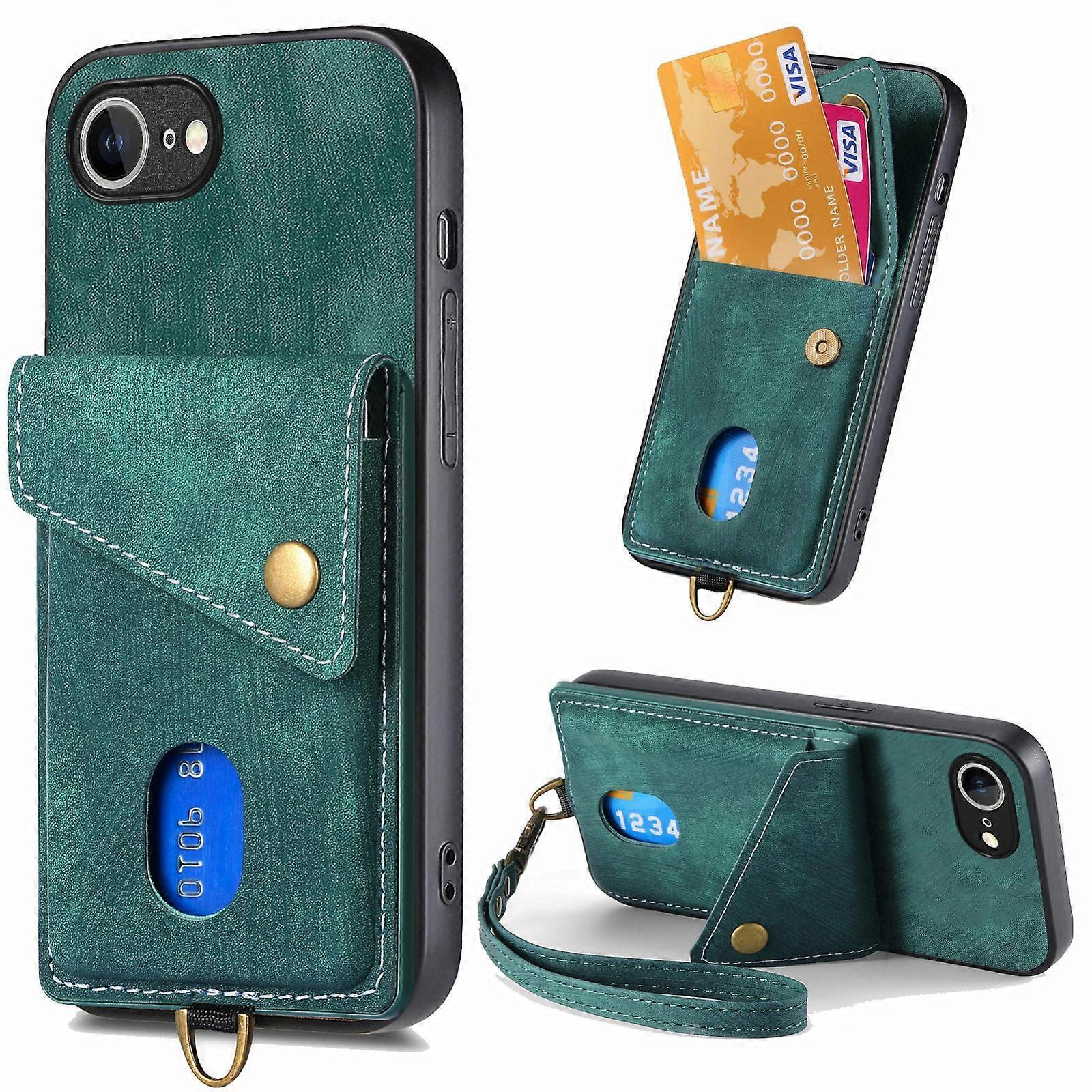 Retro Card Wallet Fold Leather Phone Case with Strap