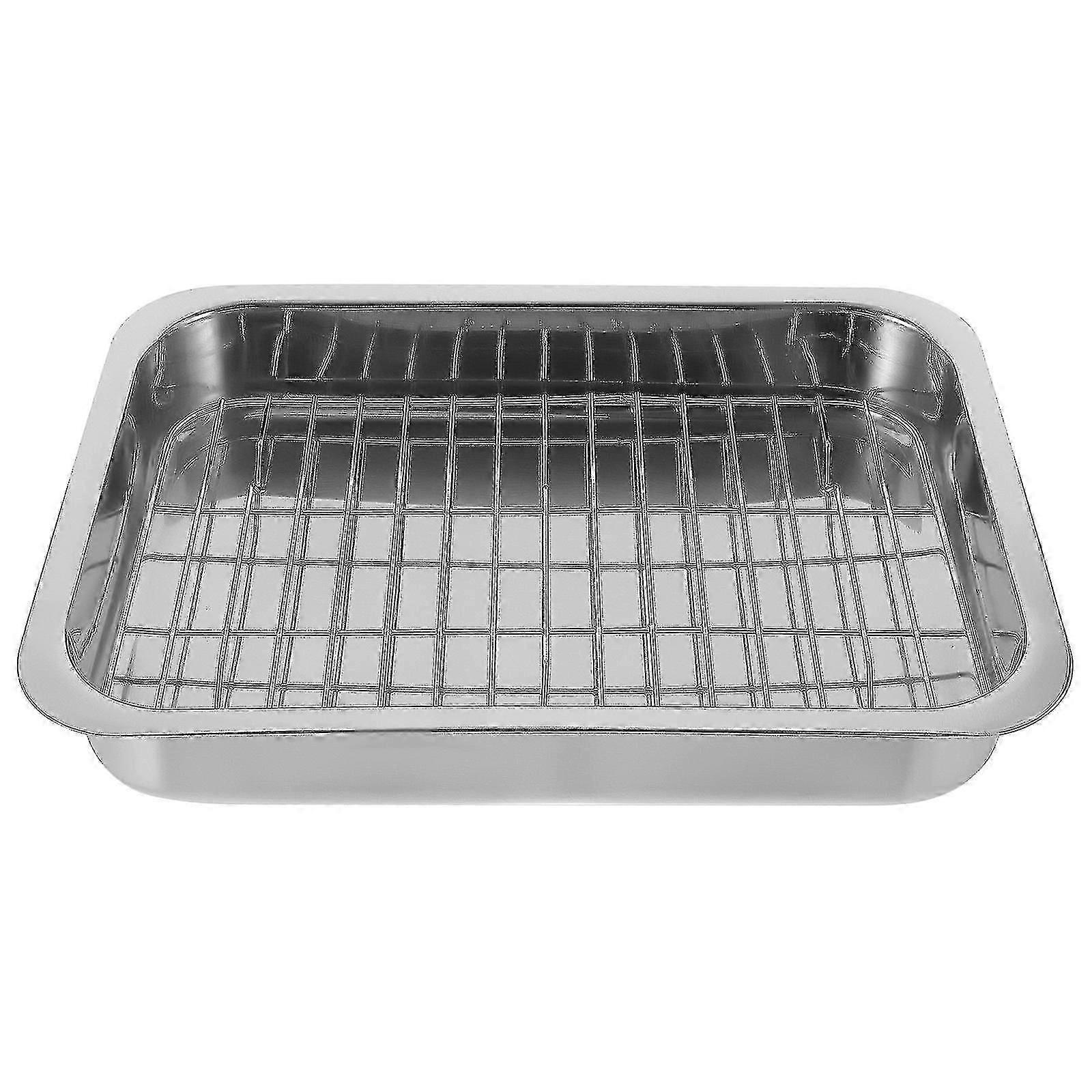 1 Set Stainless Steel Baking Tray With Rack Practical Ovenware Tray Baking Dish