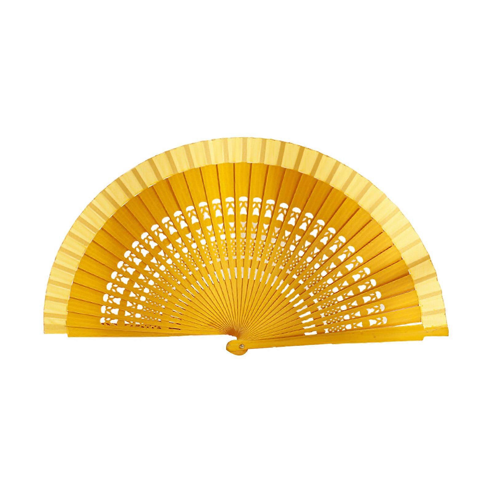 Évidée de couleur unie éventail pour le défilé de mode Qipao et les performances de danse Chinois Cheongsam pliant Éventail à main jaune