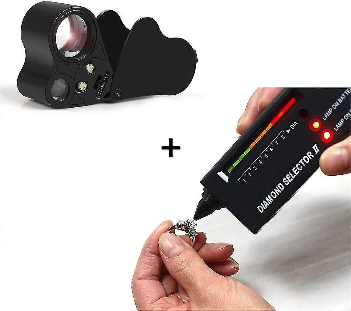 Jeweler Tool Kit Diamond Picker - Portable Diamond Tester + 30x 60x Foldable Illuminated Jewelers Eye Magnifier Magnifier With Bright Led Light ..