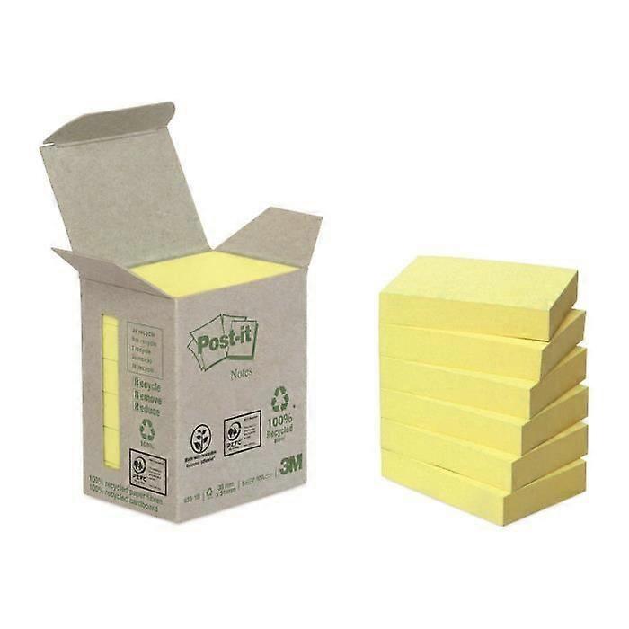 Post-It recycled yellow repositionable notes 38 x 51 mm - in dispenser tower - block of 100 sheets - Set of 6