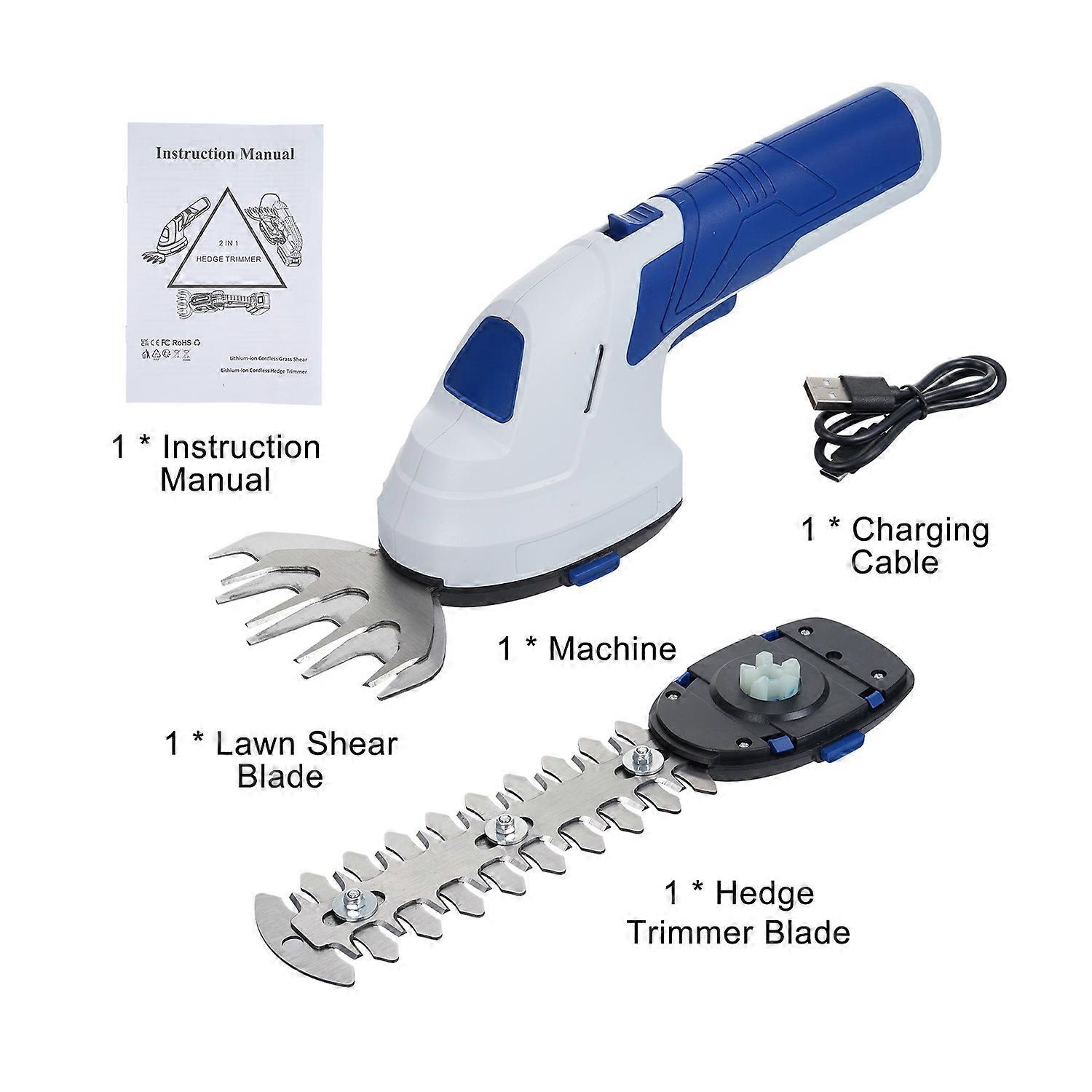 2 in 1 Lawn Shear Hedge Trimmer Cordless Grass Trimmer SK5 Blade Easy to Carry Built-in 7.4V 2000mAh