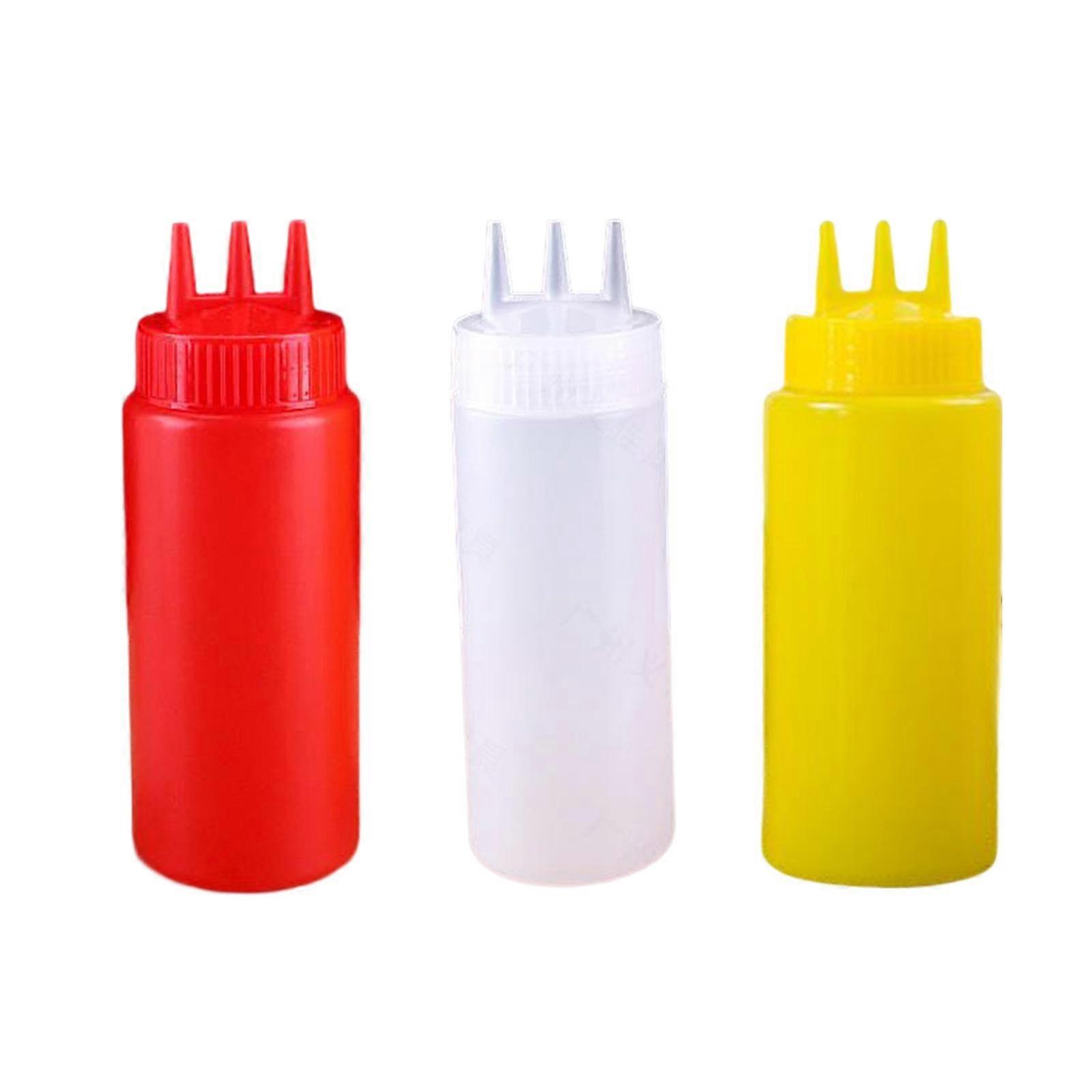 3Pcs Ketchup Bottle Container Bottle Three Hole for Outdoor Restaurant
