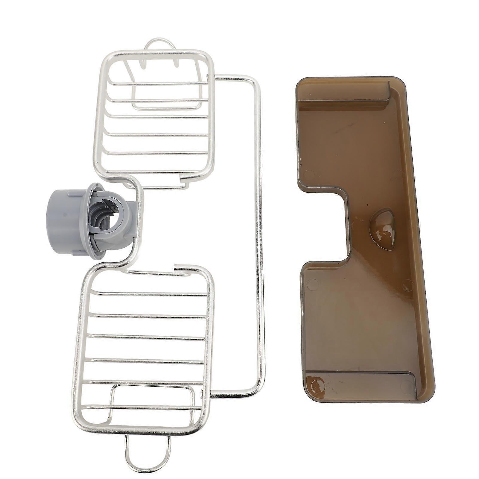 Kitchen Sink Faucet Organizer Space Aluminium Plastic Multifunctional Space Saving Hook Fast Drying Hanging Faucet Drain Rack for Brush Soap Silver