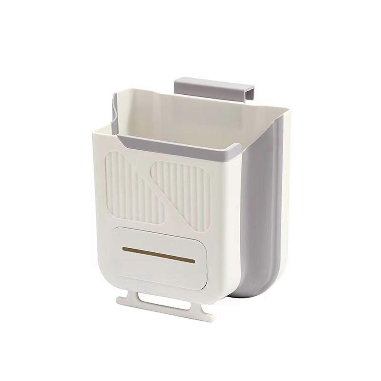 Collapsible Garbage Container Foldable Waste Bin Cabinets Trash Can Space Saving Milky White
