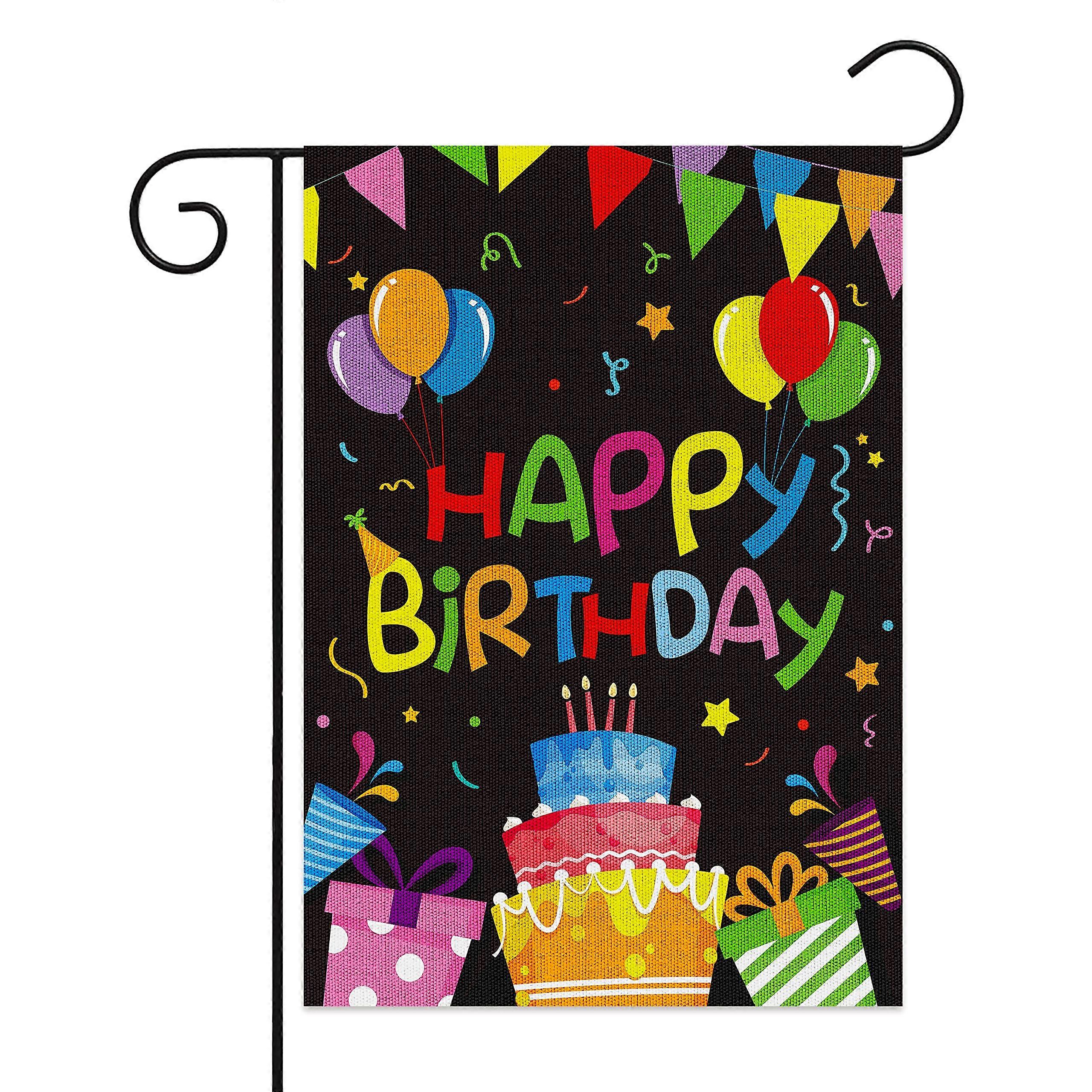 Happy birthday garden flag sack cloth garden signs vertical double sides readable