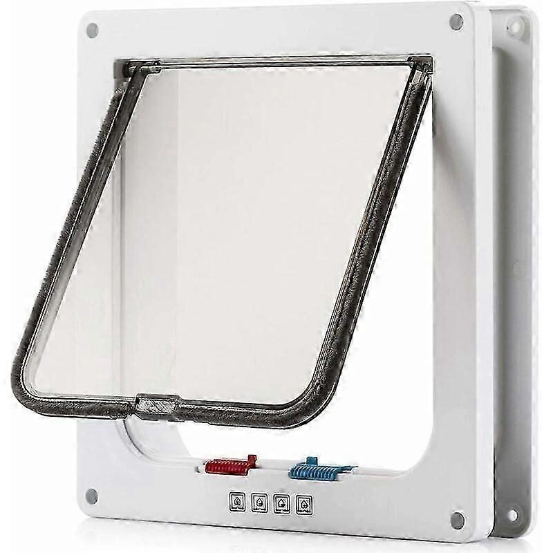 Large Cat door (outside size 24.9 x 23.4 cm) with 4 Way locking Cat flap, waterproof door, White for pet door kit for kitten and small dog with tower