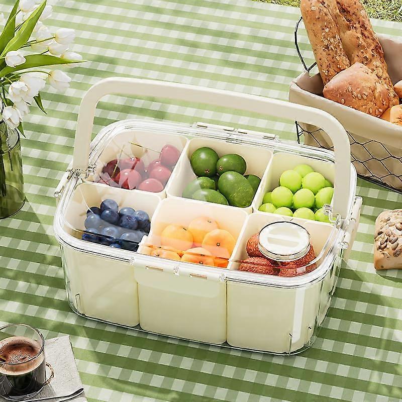 Airtight Fresh Food Storage Container with 6 Removable Compartments, Lid, Handle for Fridge, Camping, Picnic Use