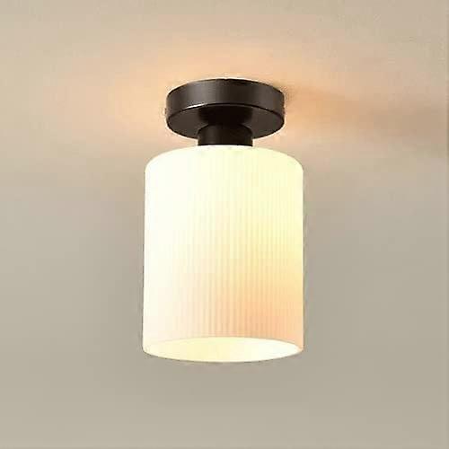 Modern Semi Flush Mount Ceiling Light with White Glass Shade, Industrial E27 Hanging Light(Dark,B)